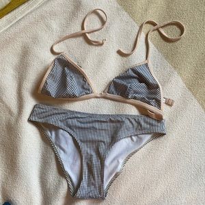 Solid and Striped blue and white gingham bikini